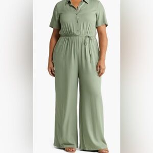 Caslon Tie Waist Jumpsuit Button Down Front Romper Short Sleeve Womens Size 2X